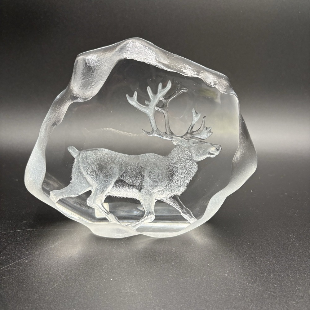 Mats Jonasson Crystal Moose Figurine Paperweight, Signed, 7" X 6"‎ Sweden